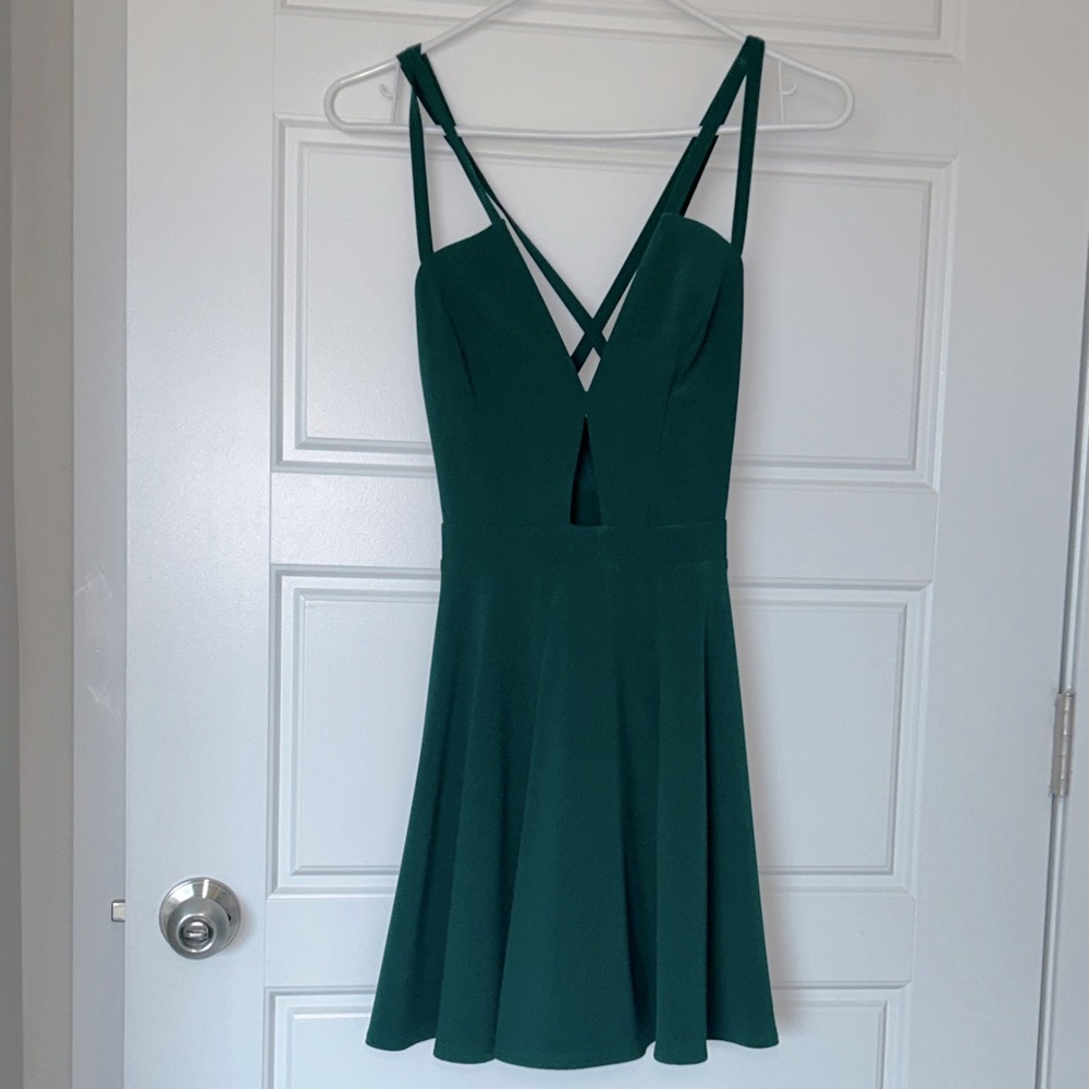 Bebe mini fit and flare dress, forest green